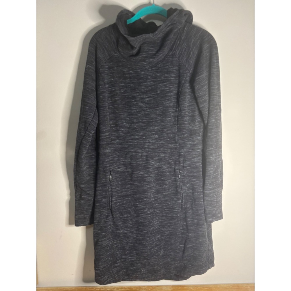 Athleta Charcoal Heathered Cowl Neck Hoodie Dress Long Sleeve Pockets Size M
